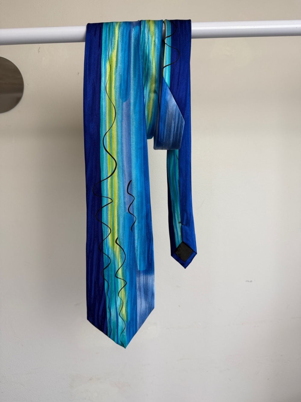 J. Garcia Blue & Teal Brushstroke Stripe Silk Tie
